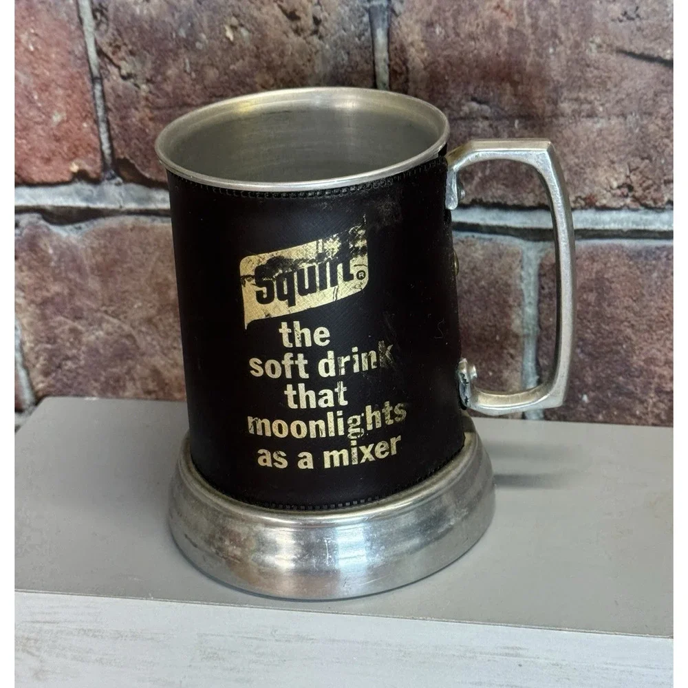 Vintage Squirt Soda Wrapped Aluminum Glass Bottom Tankard Mug Hong Kong 1970s‎